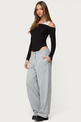 Layered Ribbed Off Shoulder Bodysuit