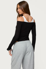 Layered Ribbed Off Shoulder Bodysuit