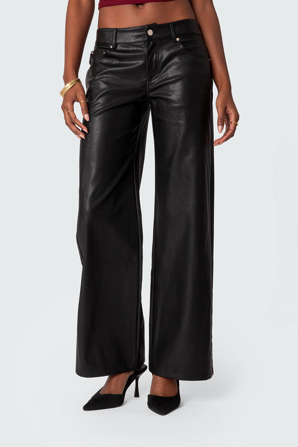Faux Leather Straight Leg Pants view 2