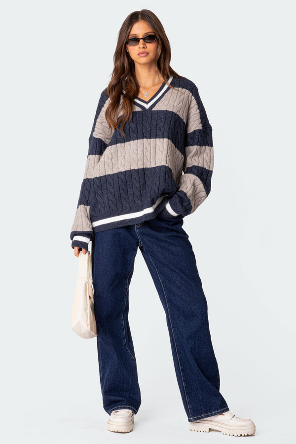 Romie V Neck Cable Knit Sweater view 2