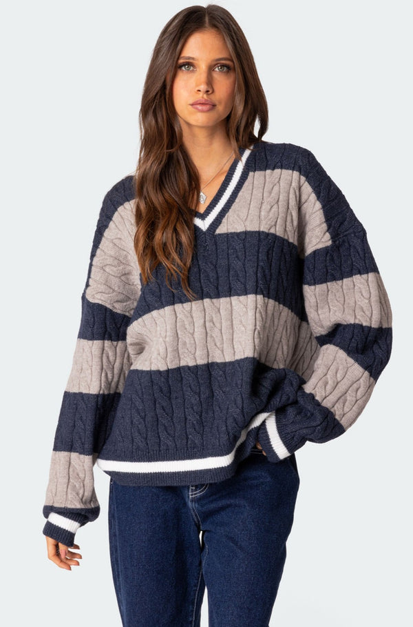 Romie V Neck Cable Knit Sweater view 1