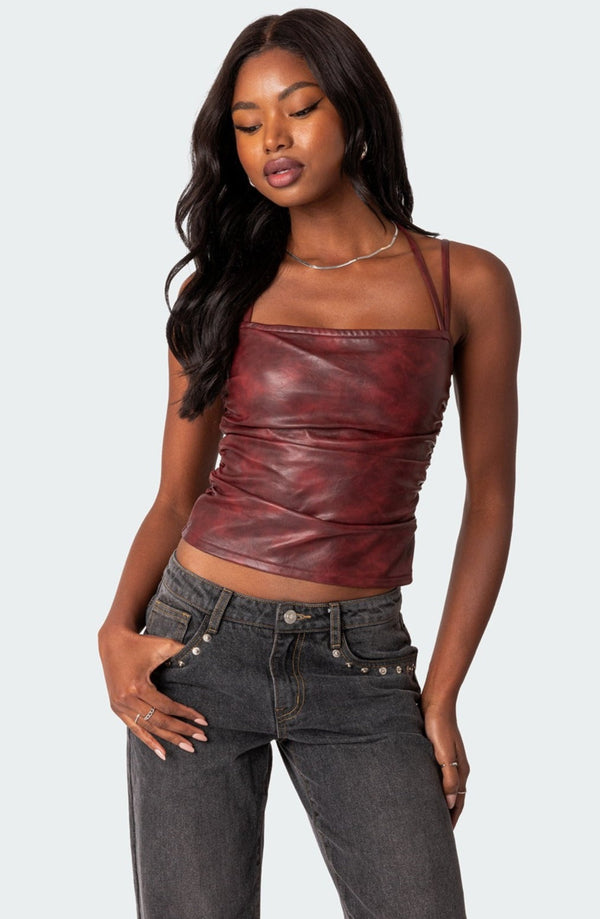 Haze Strappy Faux Leather Top view 1