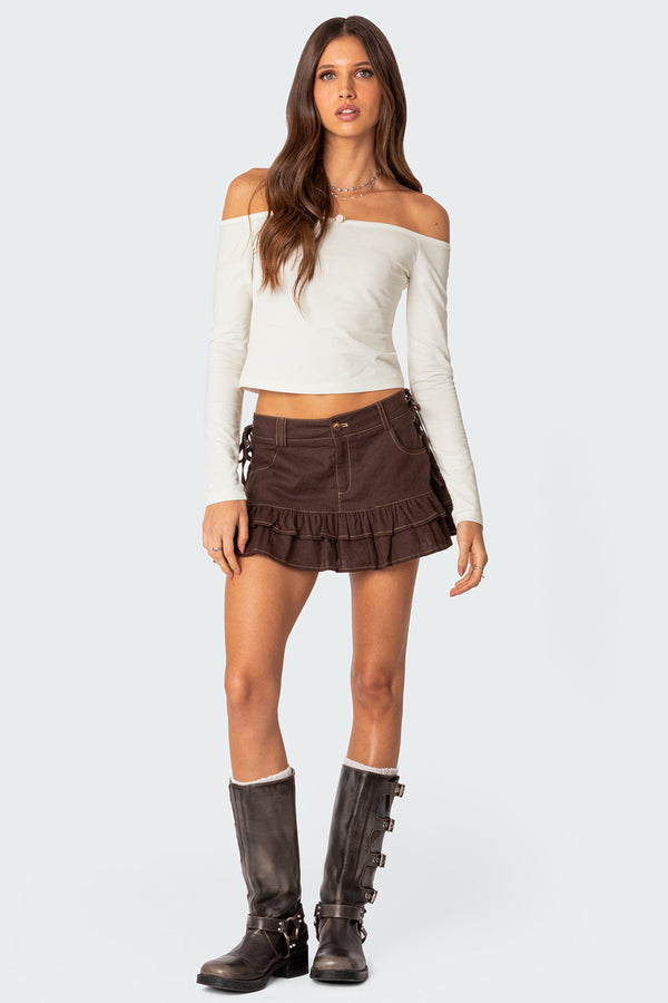 Dev Ruffle Linen Look Mini Skirt view 1
