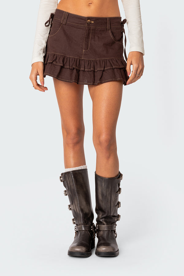Dev Ruffle Linen Look Mini Skirt view 2
