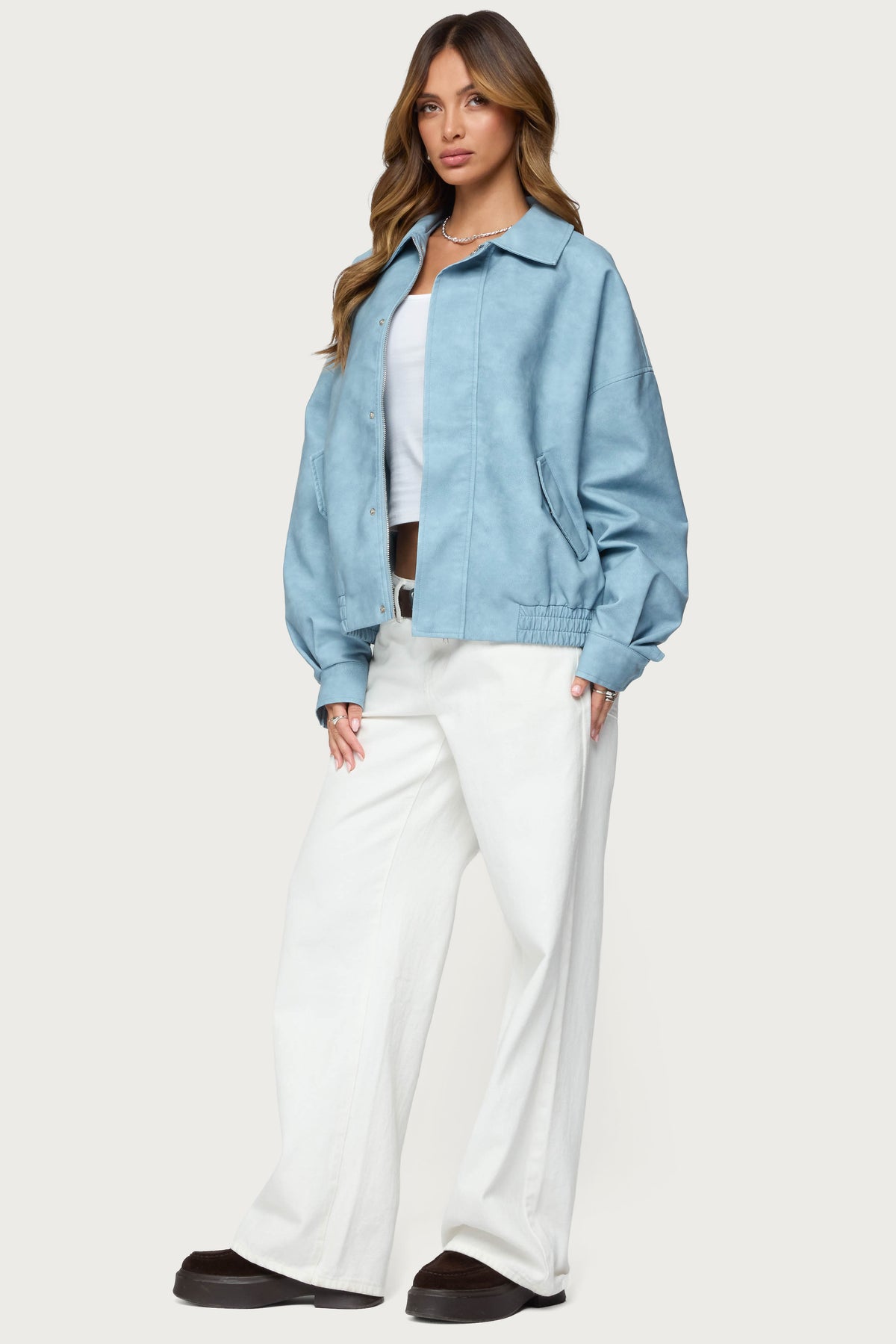 Oversized Washed Faux Leather Jacket