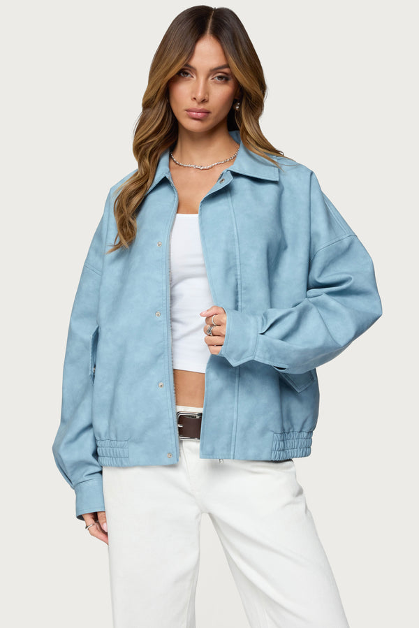 Oversized Washed Faux Leather Jacket view 2