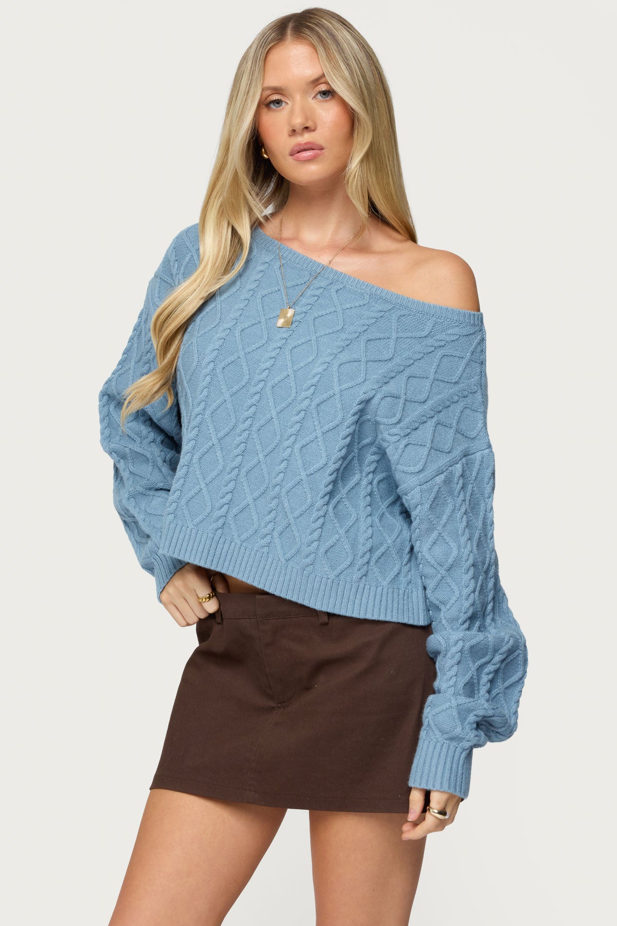 Oversized Off Shoulder Cable Knit Sweater