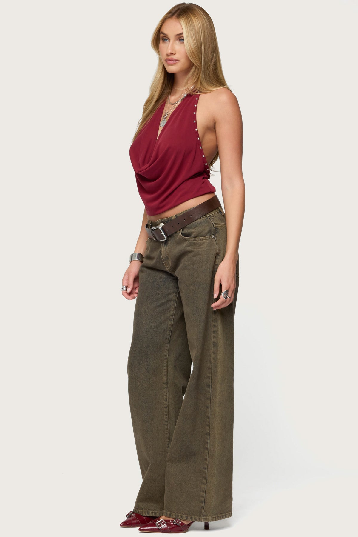 Irina Stud Cowl Neck Halter Top