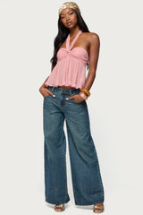 Pleated Chiffon Babydoll Halter Top