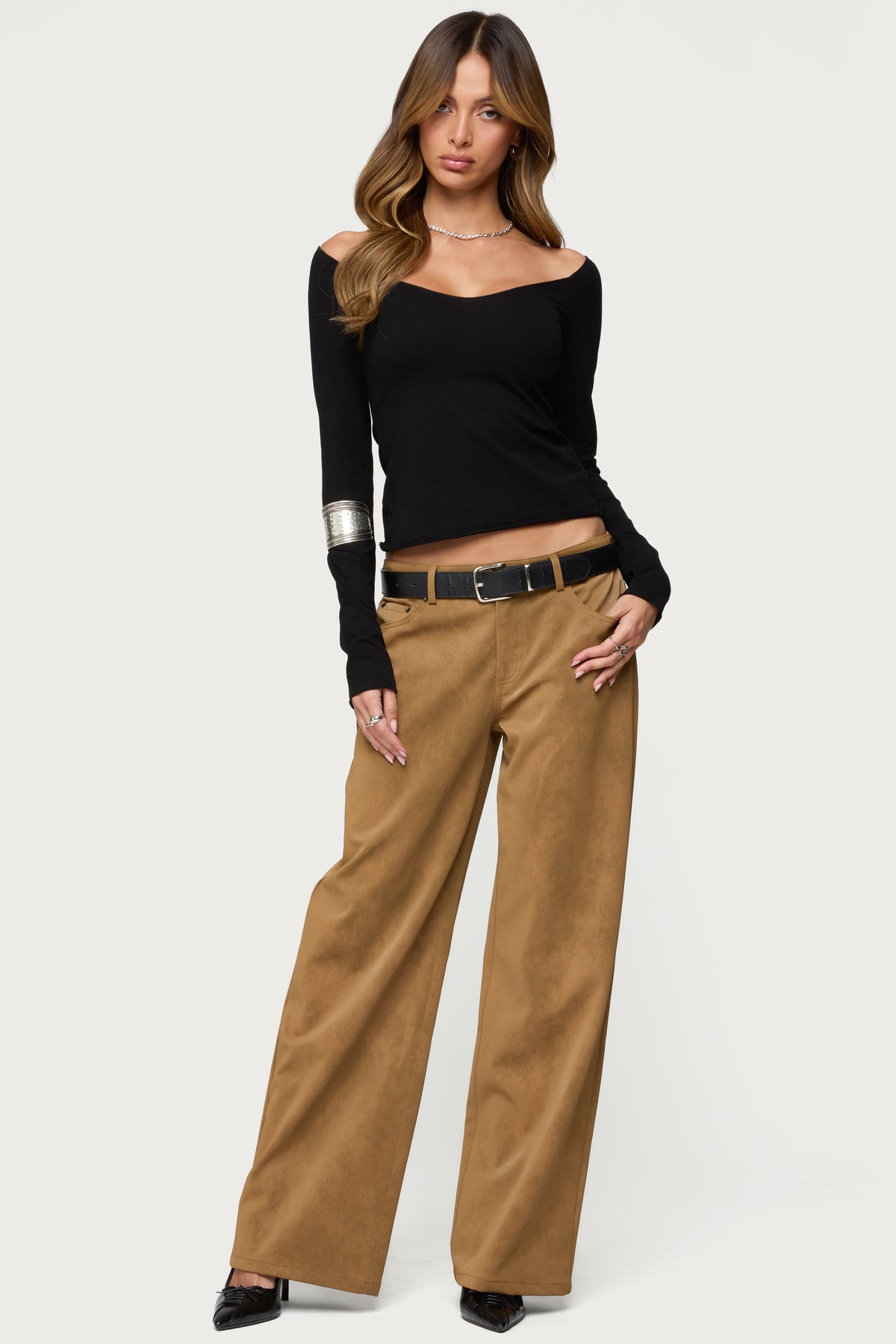 Stacey Low Rise Faux Suede Pants