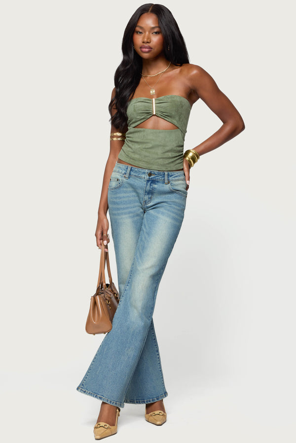 Kalina Cutout Faux Suede Strapless Top view 2