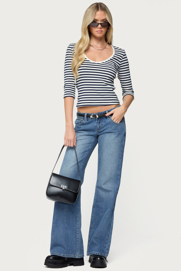 Poppie Striped V Neck Top view 2