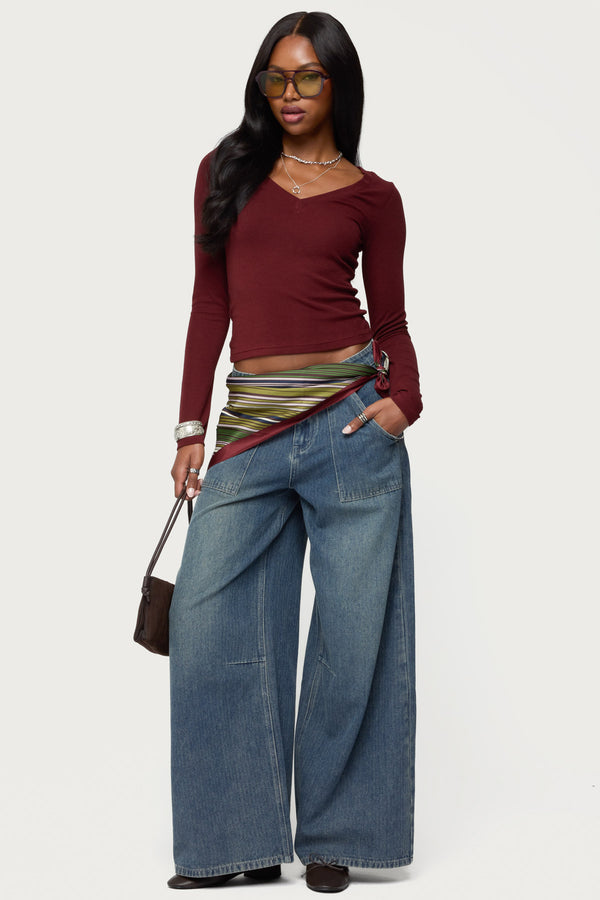 Larna V Neck Ribbed T Shirt view 2