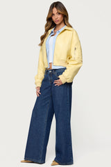 Zayna Cropped Faux Leather Bomber Jacket