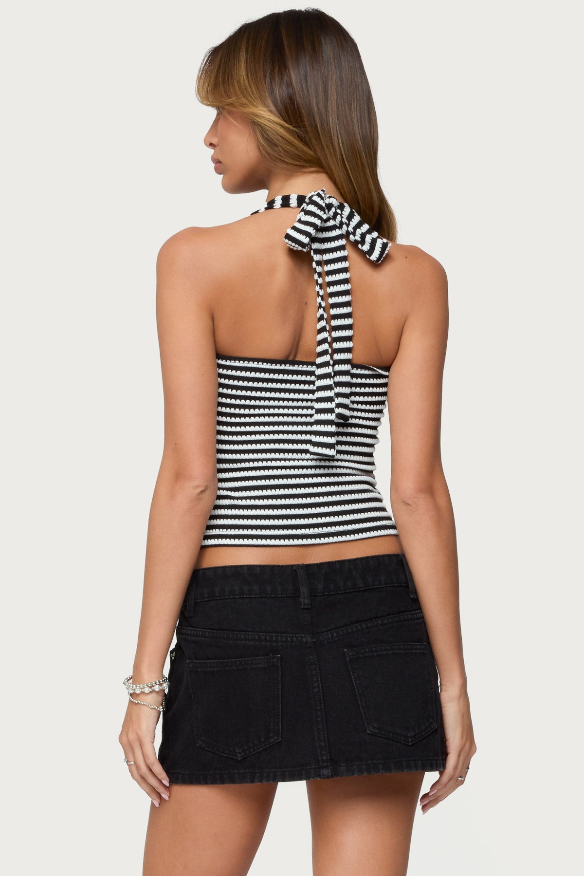 Lovina Textured Striped Halter Top