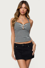 Lovina Textured Striped Halter Top