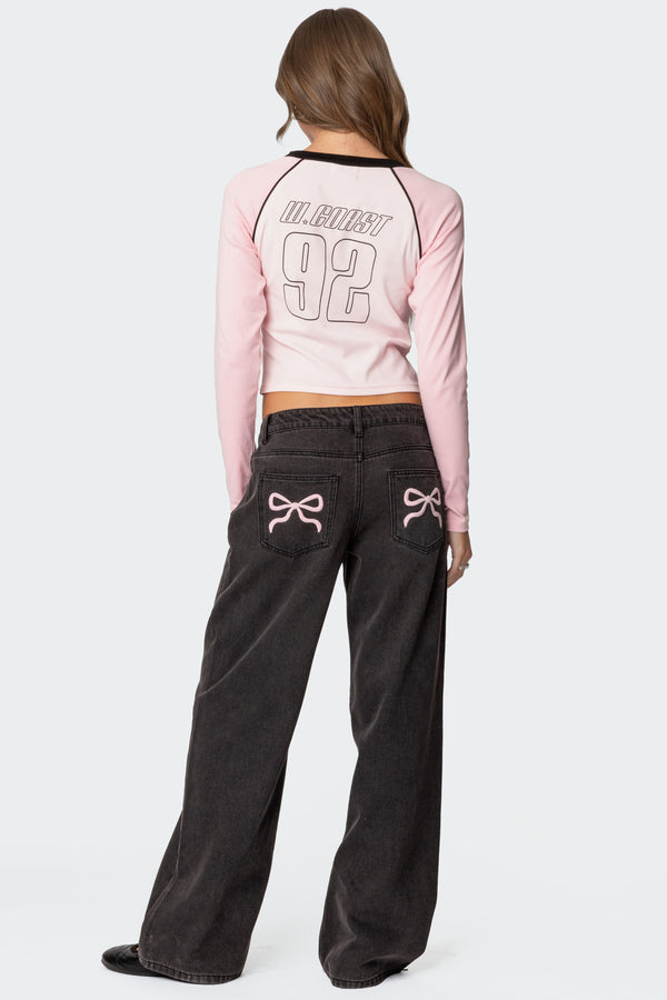 Bow Pocket Low Rise Baggy Jeans view 1