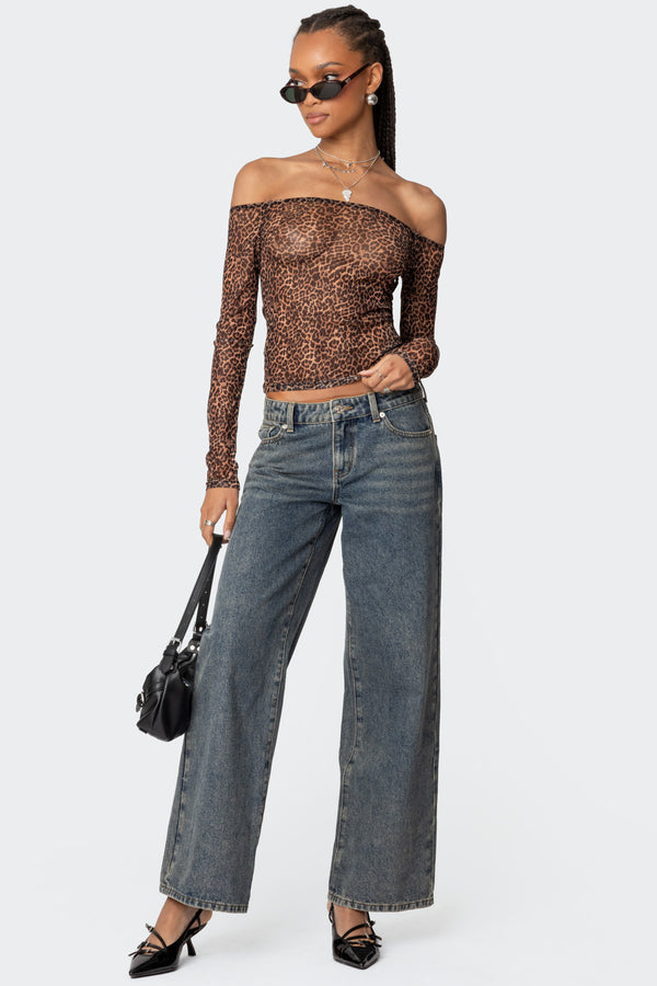 Leopard Sheer Mesh Off Shoulder Top view 2