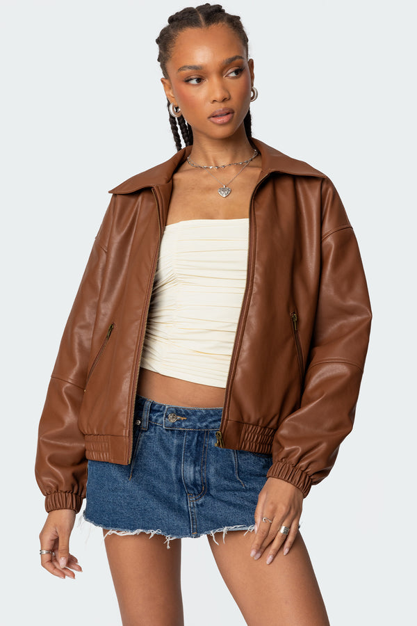 Halley Faux Leather Bomber Jacket view 1