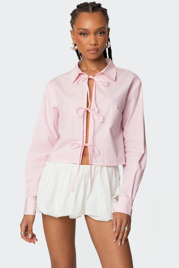 Melrose Tie Front Collared Top view 1
