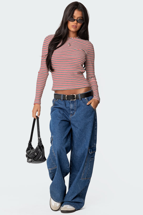 Corina Ribbed Stripey Long Sleeve T Shirt view 2