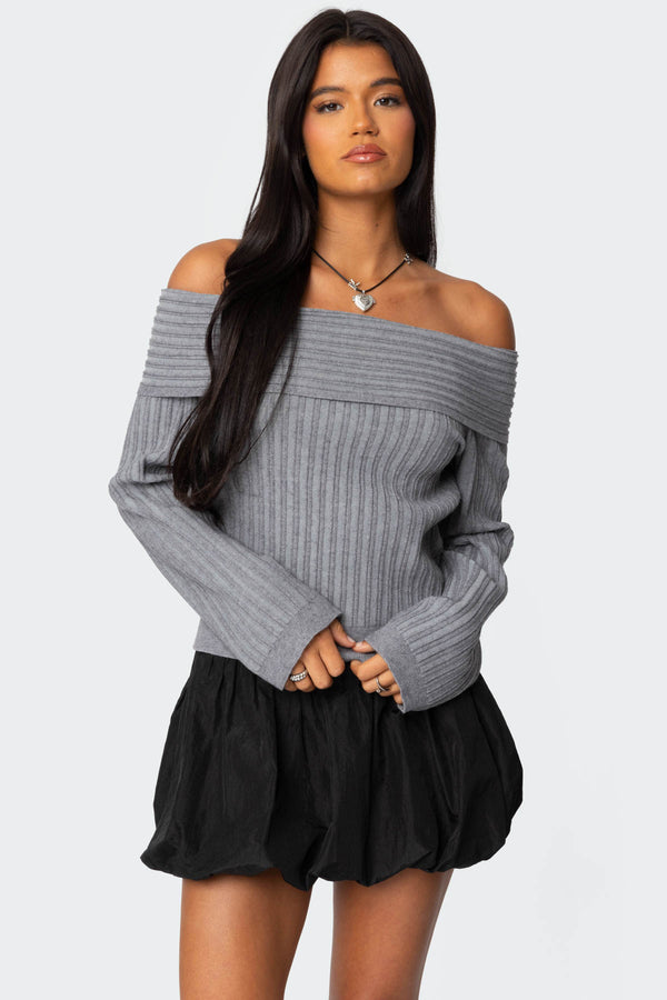 Brandy Fold Over Ribbed Sweater view 1
