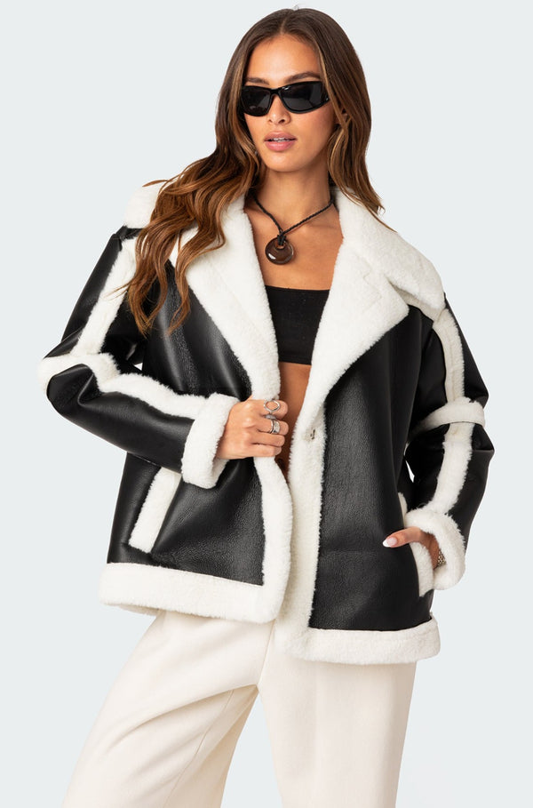 Rocki Oversized Faux Leather Shearling Jacket view 1