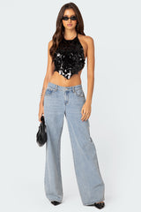 Caelia Sequin Open Back Top