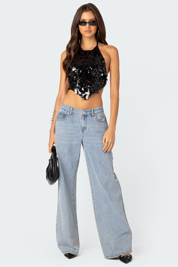 Caelia Sequin Open Back Top view 2