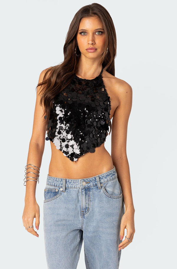 Caelia Sequin Open Back Top view 1