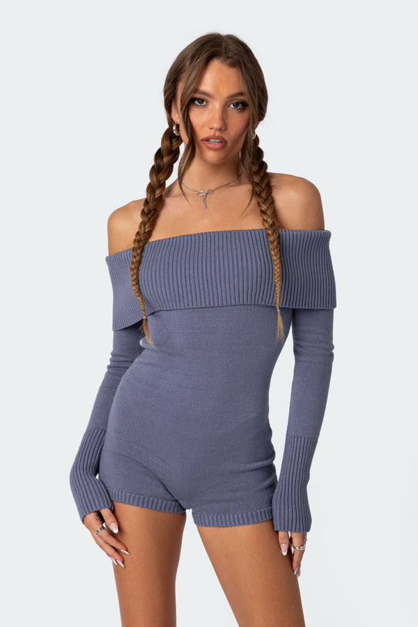 Pandorah Off Shoulder Knitted Romper view 2