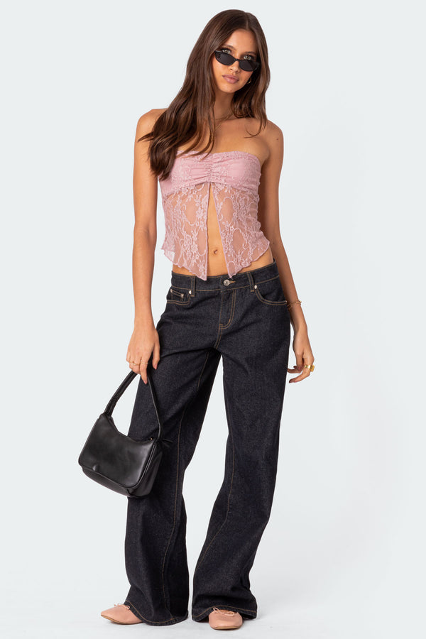 Twilight Sheer Lace Split Front Top view 2