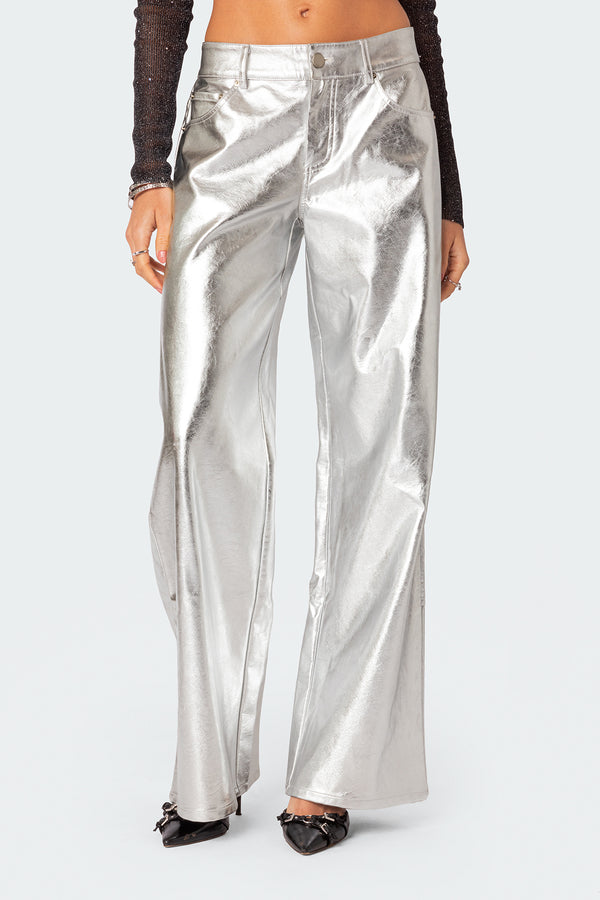 Kim Metallic Faux Leather Pants view 2