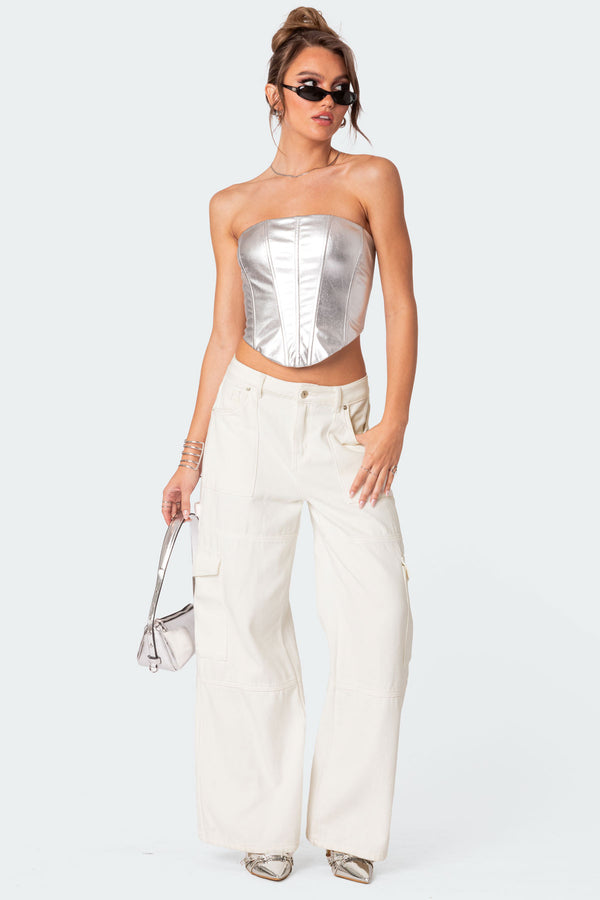 Mabel Metallic Faux Leather Corset view 2