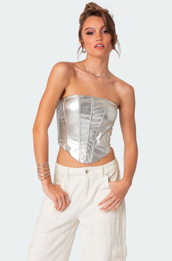 Mabel Metallic Faux Leather Corset view 1