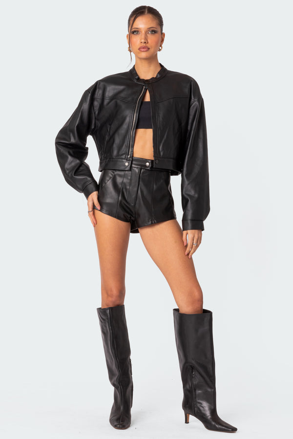 Ramona High Rise Faux Leather Micro Shorts view 1