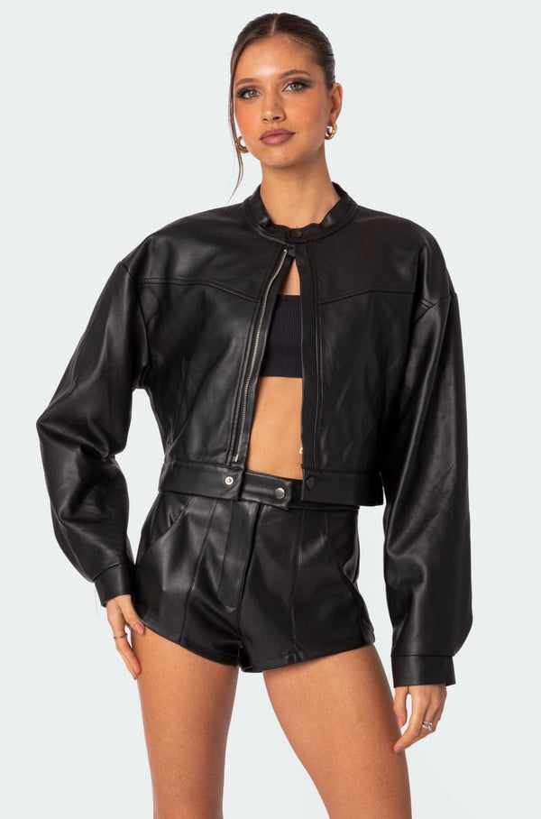 Ramona Faux Leather Cropped Jacket view 1