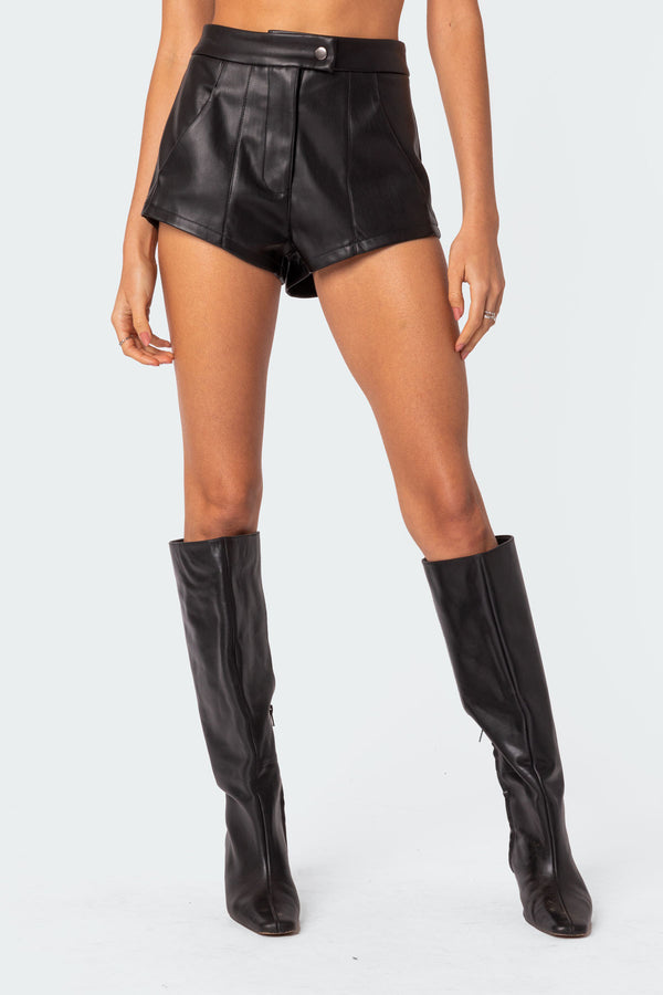 Ramona High Rise Faux Leather Micro Shorts view 2