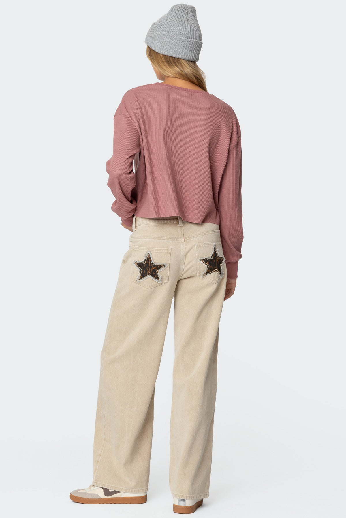 Leopard Star Low Rise Baggy Jeans