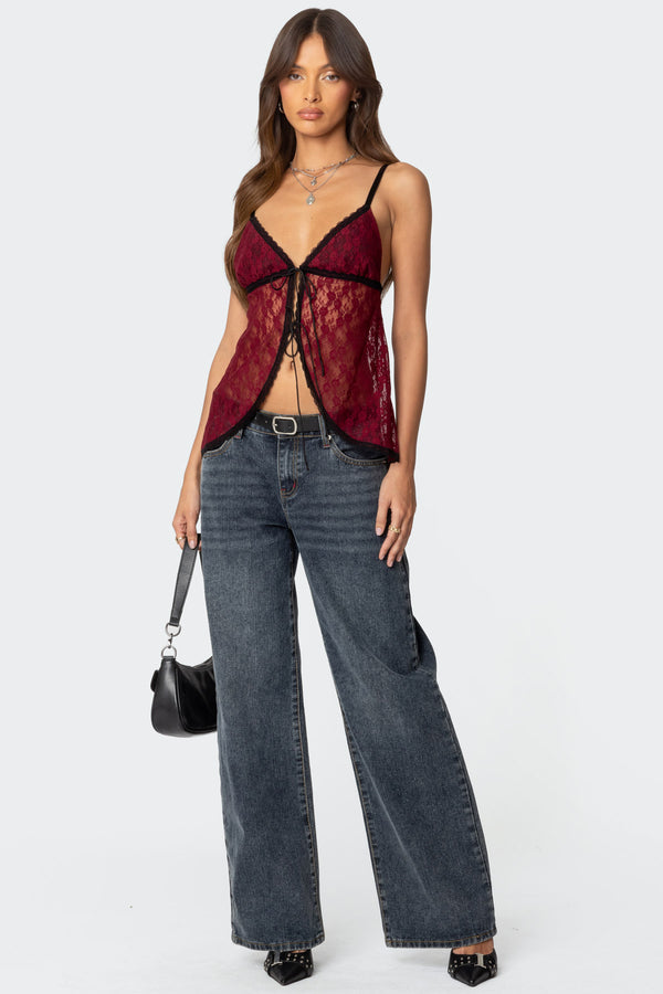 Maude Tie Front Sheer Lace Top view 2