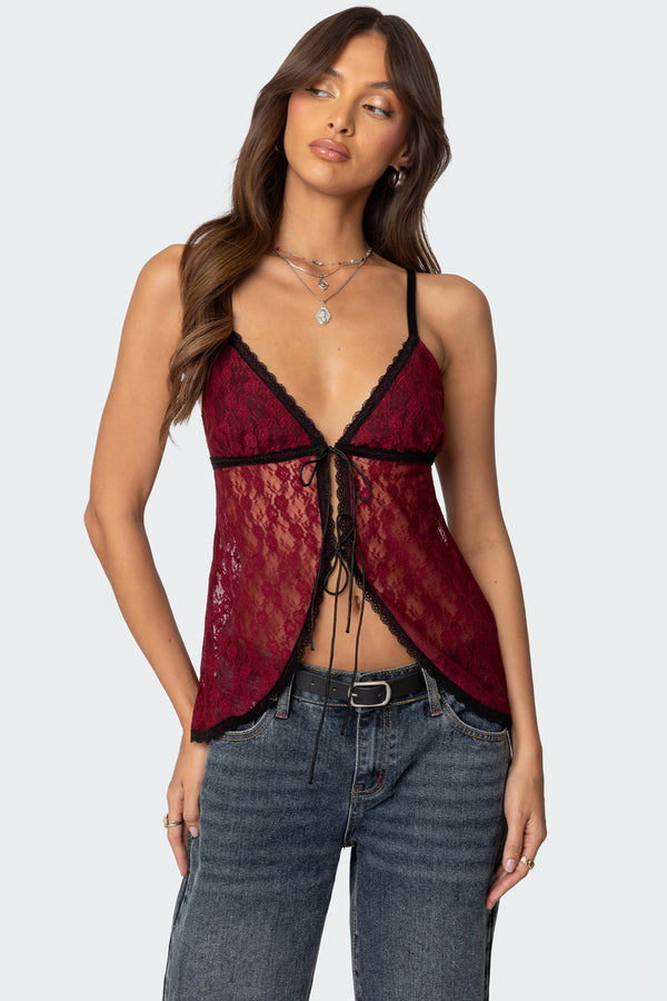 Maude Tie Front Sheer Lace Top view 1