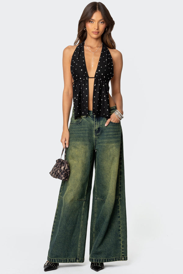 Studded Open Back Halter Top view 2