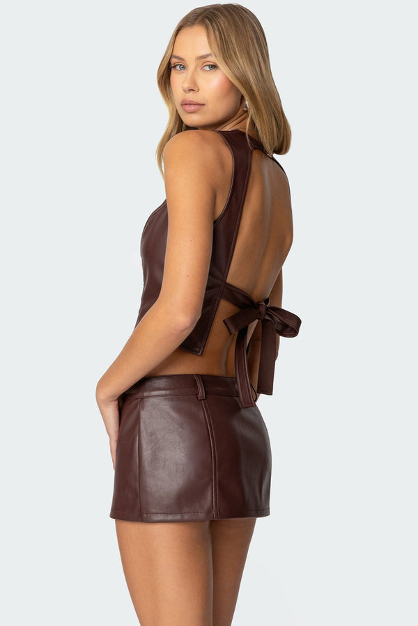 Frances Backless Faux Leather Top view 1