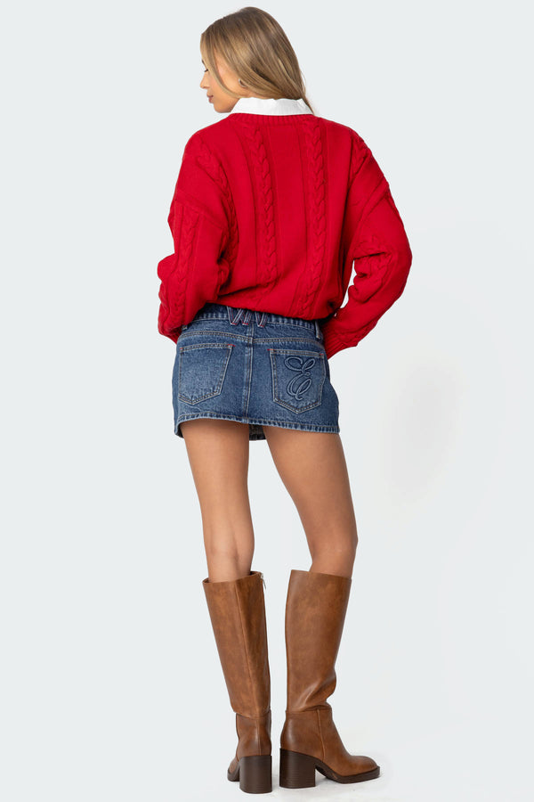 Embroidered Pocket Denim Mini Skirt view 1