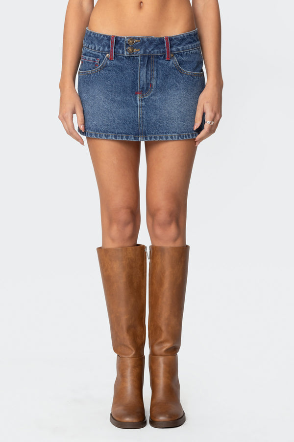 Embroidered Pocket Denim Mini Skirt view 2