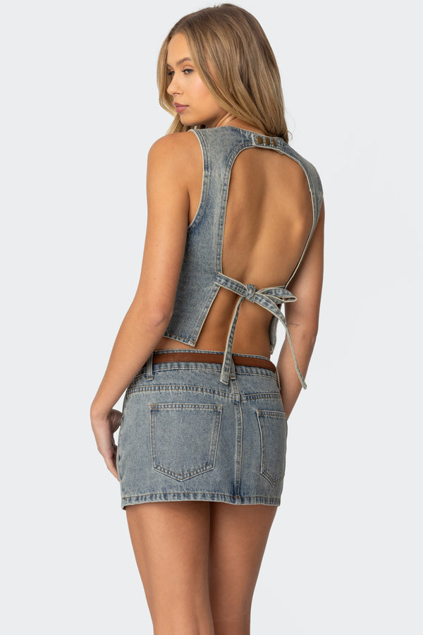 Quinlan Open Back Denim Top view 1