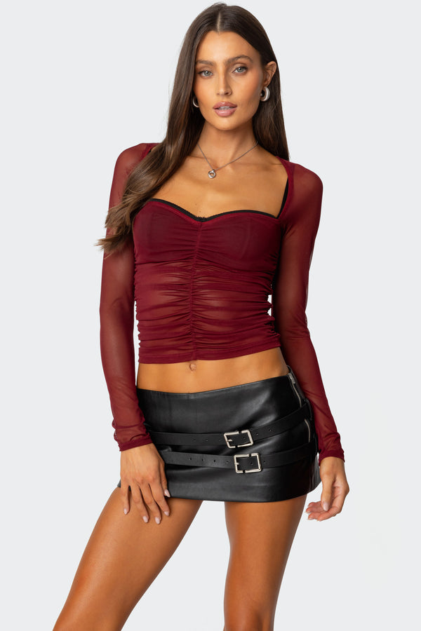 Tristina Ruched Mesh Bra Top view 1