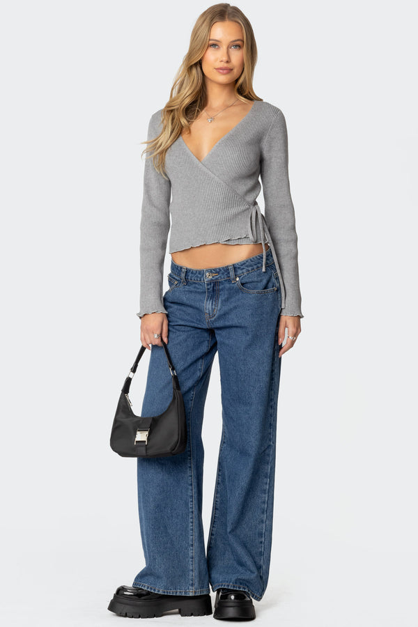 Paden Ribbed Knit Wrap Top view 2