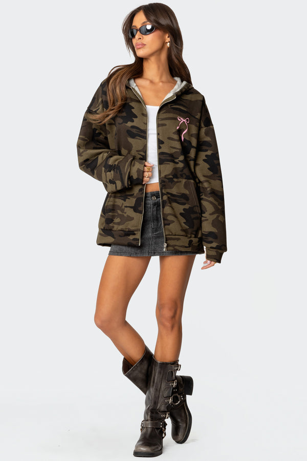 Camo Oversized Bow Detail Hoodie view 2