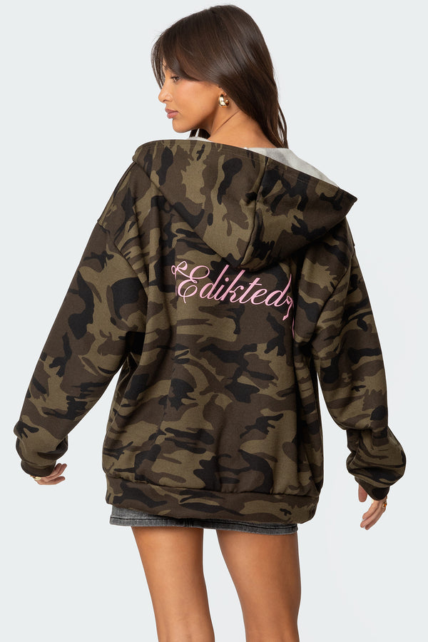 Camo Oversized Bow Detail Hoodie view 1